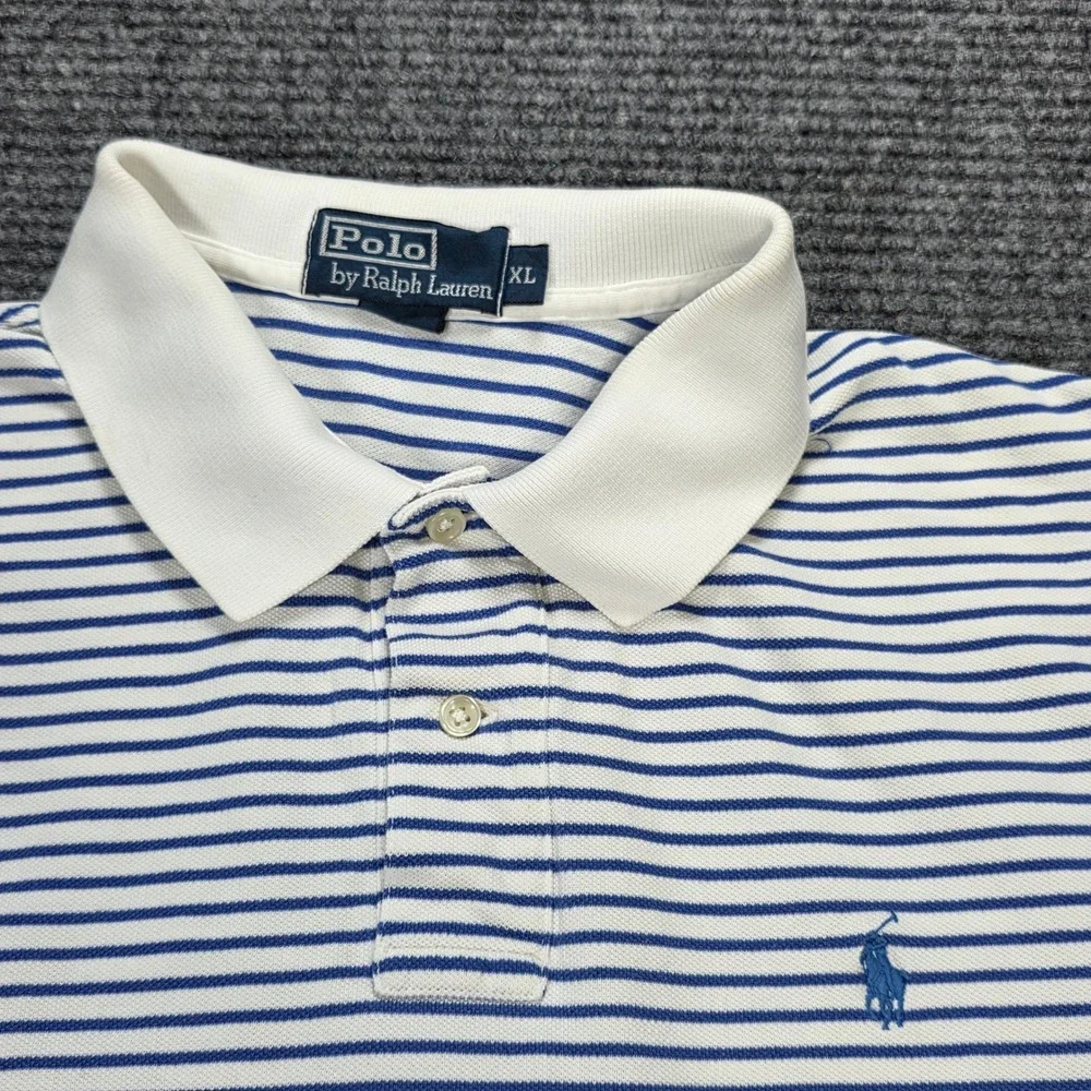 Vintage Polo Ralph Lauren Polo Shirt Men's Size XL Blue White Striped Cotton